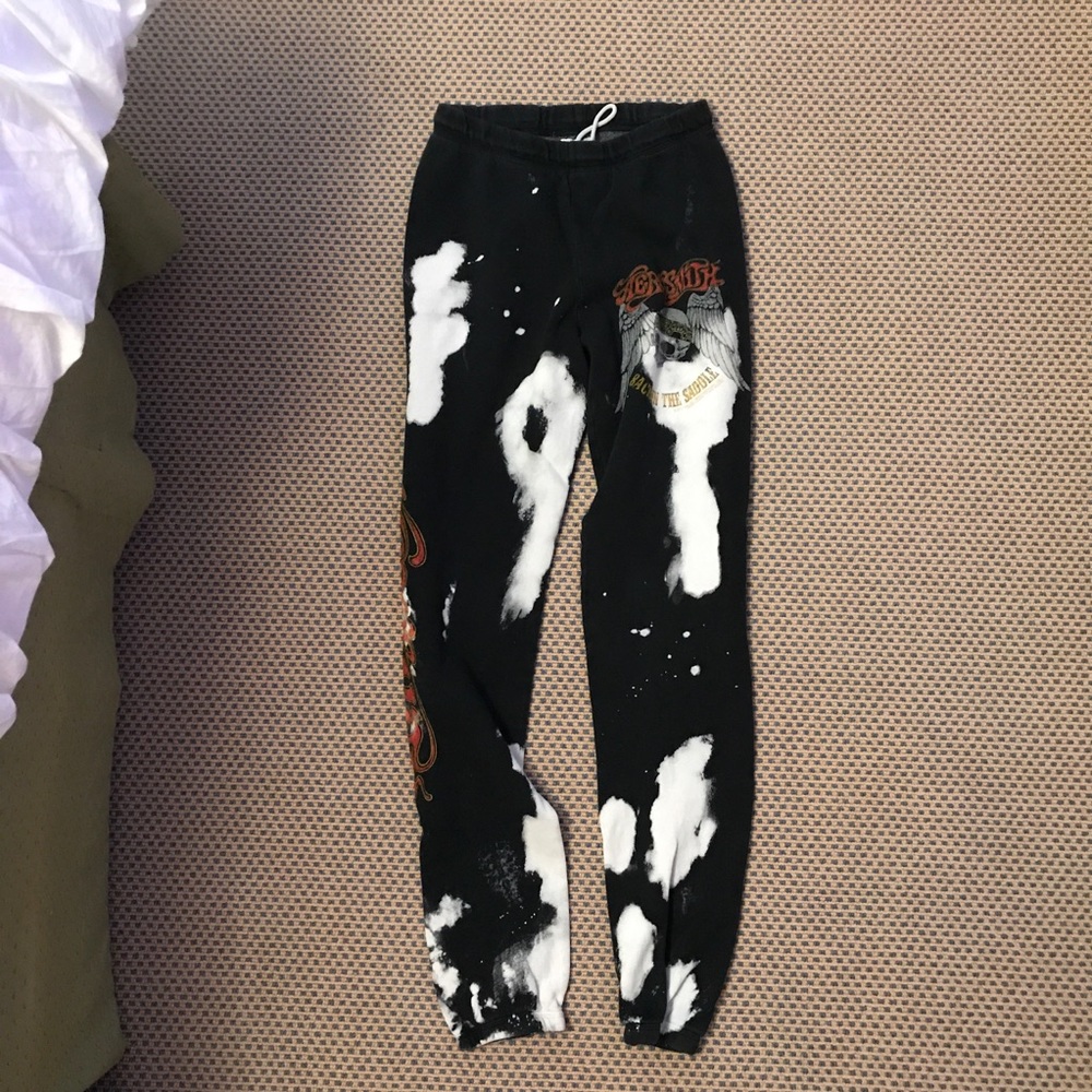 Black Aerosmith bleached joggers